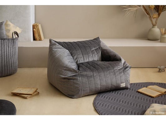 Nobodinoz Velvet Chelsea Bean Bag Chair in Slate Grey