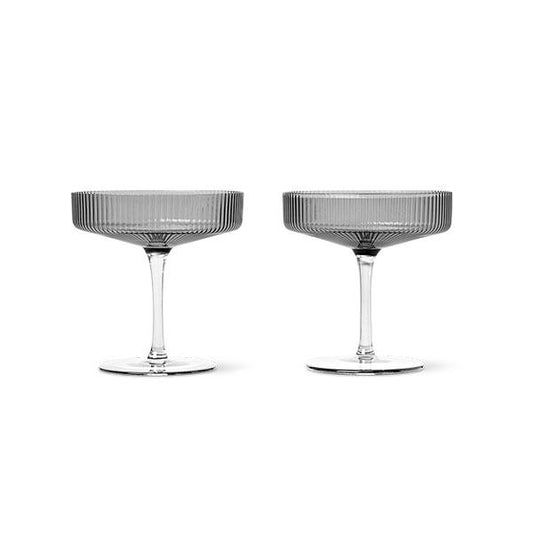 Ferm Living Ripple Champagne Saucer (Set of 2) - Smoked Glass