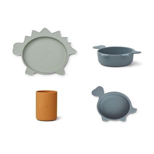 Liewood Cyrus Silicone Tableware in Dino Blue Multi Mix (3pc) - Scandibørn
