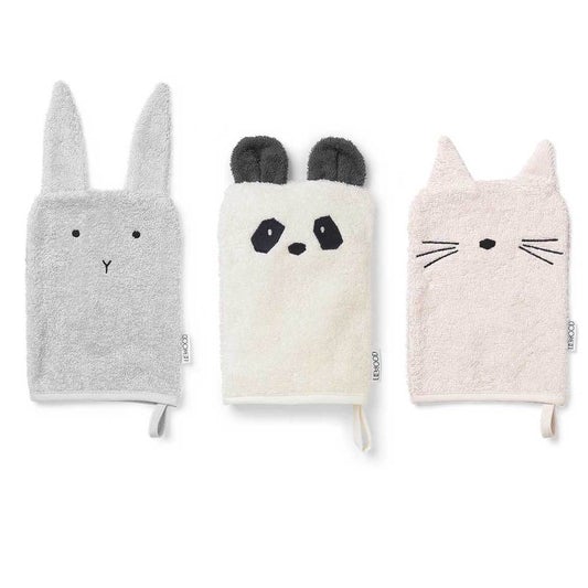 Liewood Sylvester Washcloths - Bunny, Panda, Pink Cat