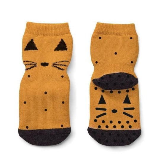 Liewood Nellie / Anti Slip Socks - Cat Mustard - Scandibørn