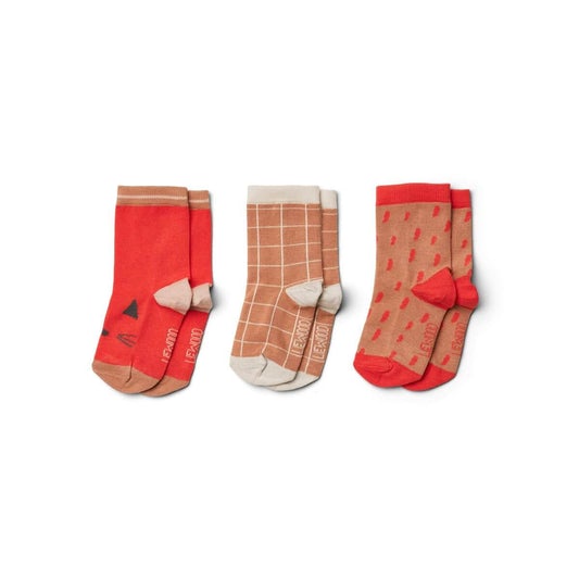 Liewood Silas Socks in Apple Red Multi Mix (3 pack) - Scandibørn