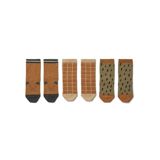 Liewood Silas Socks in Golden Caramel Multi Mix (3 pack) - Scandibørn