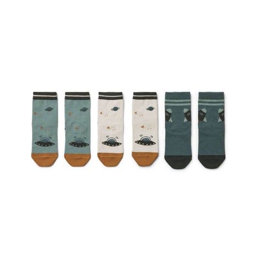 Liewood Silas Socks in Space Blue Mix (3 pack) - Scandibørn