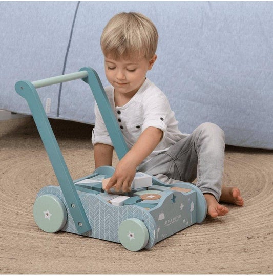 Little Dutch Baby Walker / Block Trolley in Blue - Scandibørn