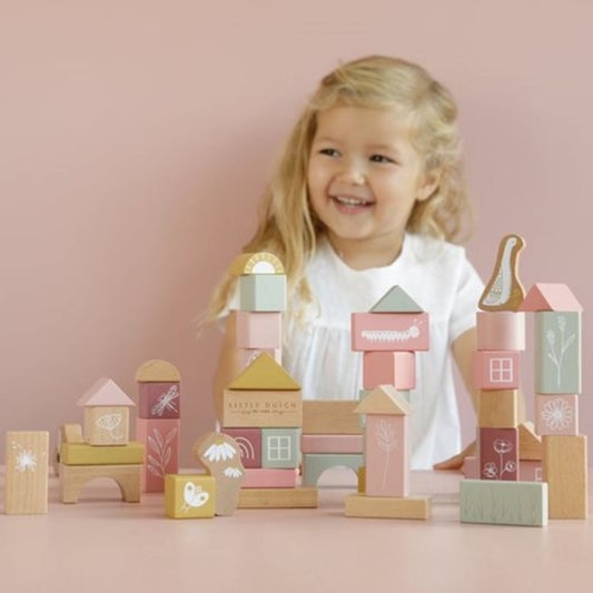 Little Dutch Wooden Building Blocks in Pink / Wild Flowers - Scandibørn