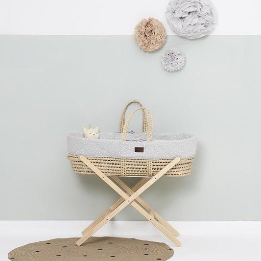 Little Green Sheep - Natural Moses Basket with Mattress in Printed Dove - Scandibørn