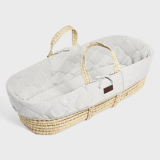 Little Green Sheep - Natural Quilted Moses Basket with Mattress in Dove - Scandibørn