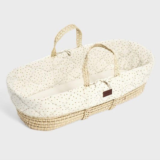 Little Green Sheep - Natural Quilted Moses Basket with Mattress in Linen Rice - Scandibørn