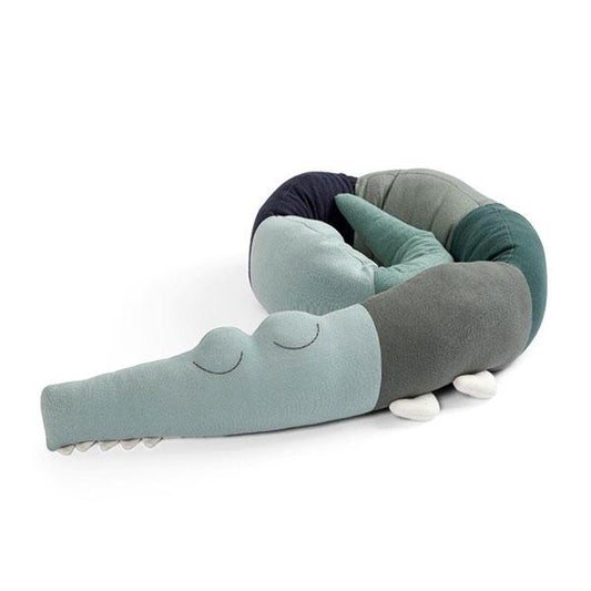 Sebra Knitted Cushion - Sleepy Croc - Hazy Blue